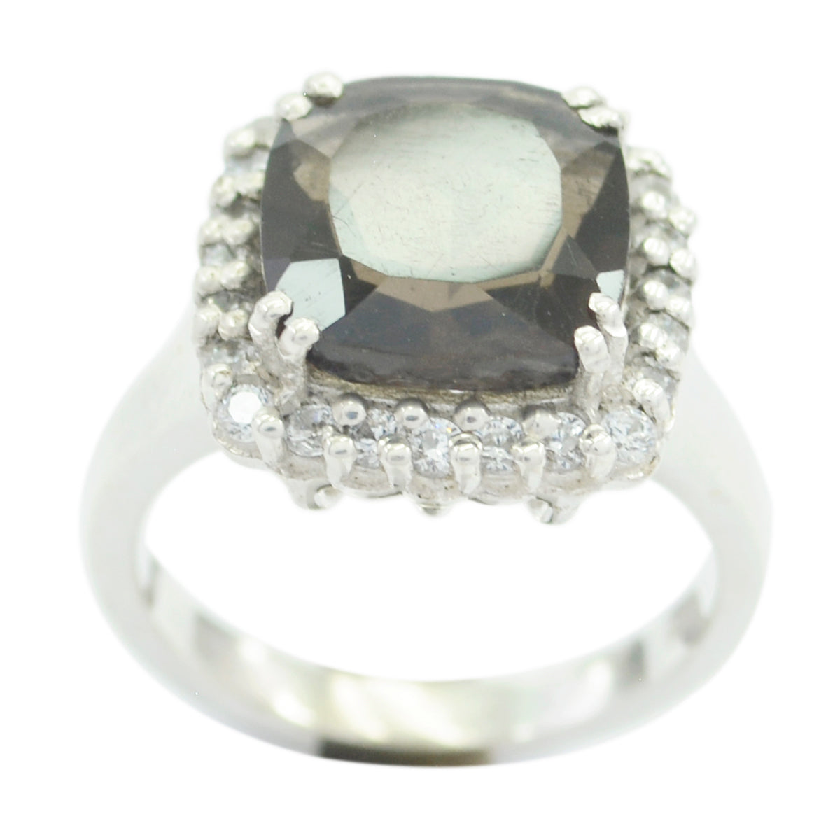 smoky quartz Halo Russian Silver Brown Gems Classic Glamorous Ring Jewelry