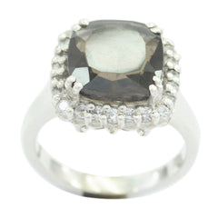 smoky quartz Halo Russian Silver Brown Gems Classic Glamorous Ring Jewelry