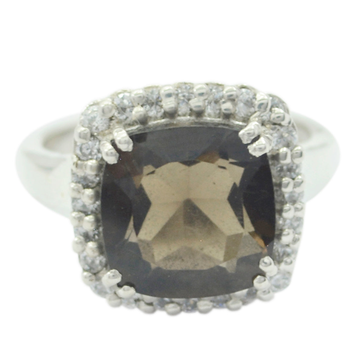 smoky quartz Halo Russian Silver Brown Gems Classic Glamorous Ring Jewelry