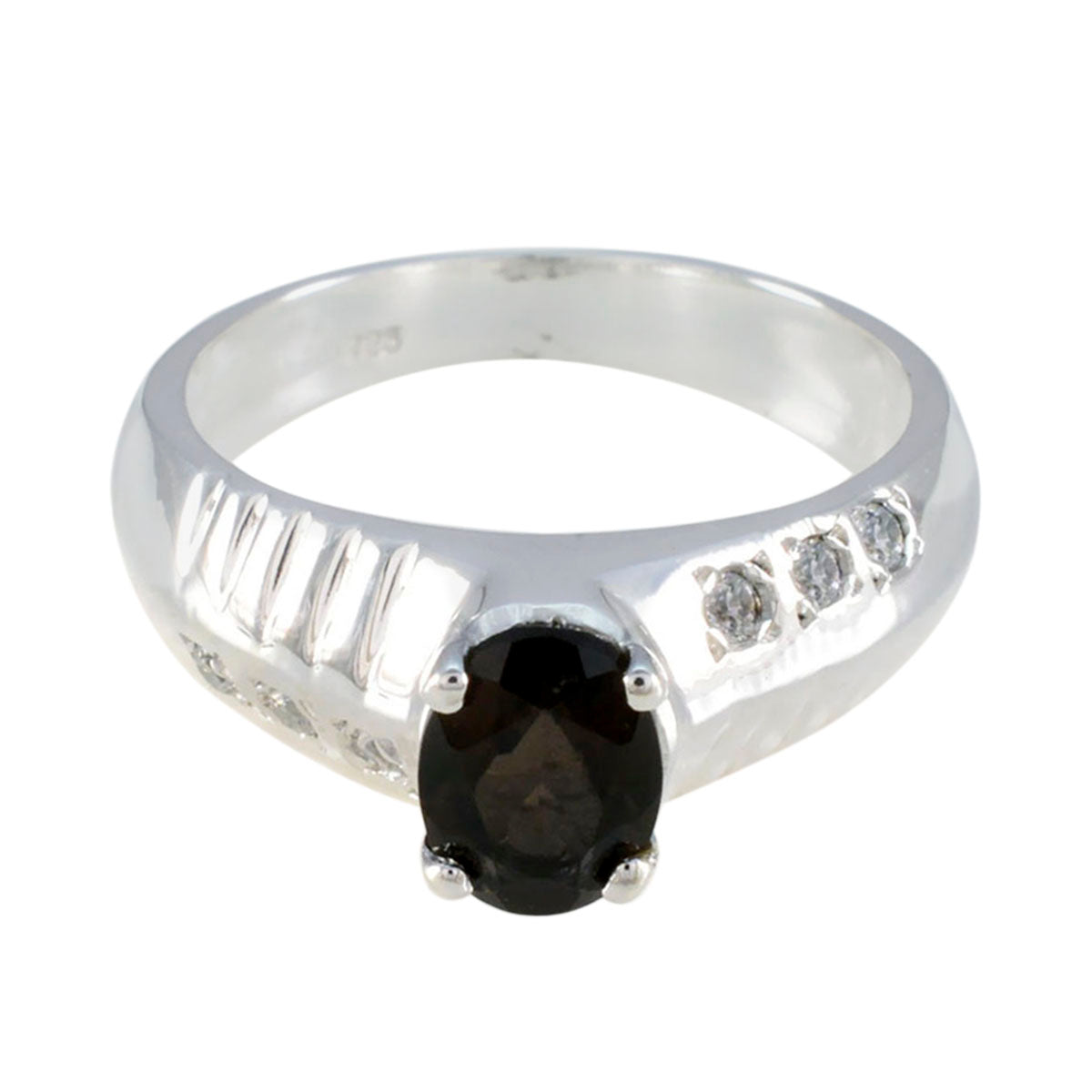 Smoky Quartz Halo German Silver Brown Gems Mid weight Romantic Ring Jewelry