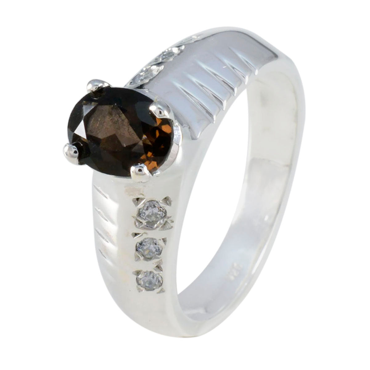 Smoky Quartz Halo German Silver Brown Gems Mid weight Romantic Ring Jewelry