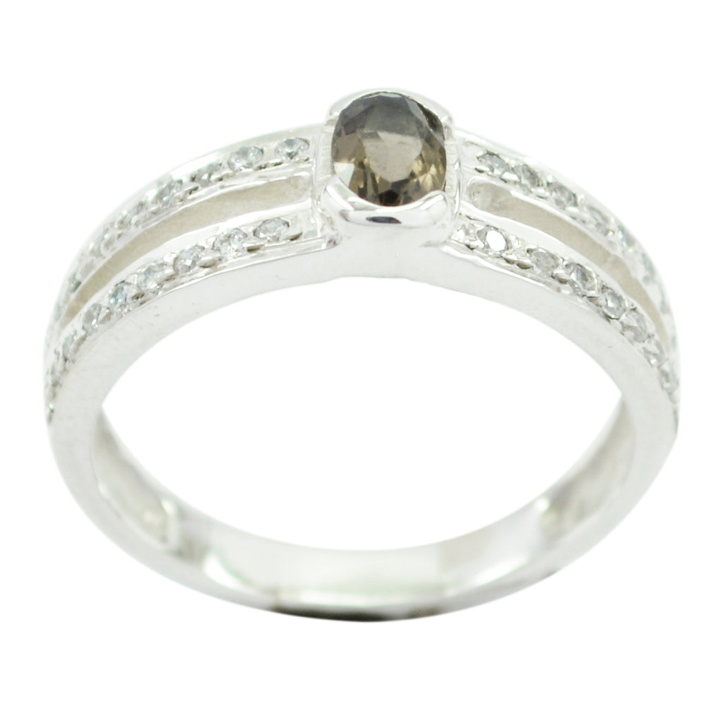 smoky quartz Halo American 92.5 Silver Brown Gemstone Whisper thin Boho Ring Jewelry