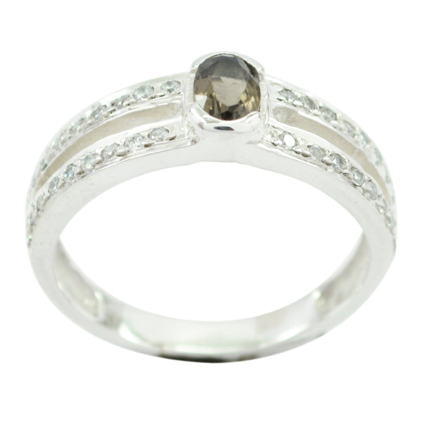 smoky quartz Halo American 92.5 Silver Brown Gemstone Whisper thin Boho Ring Jewelry