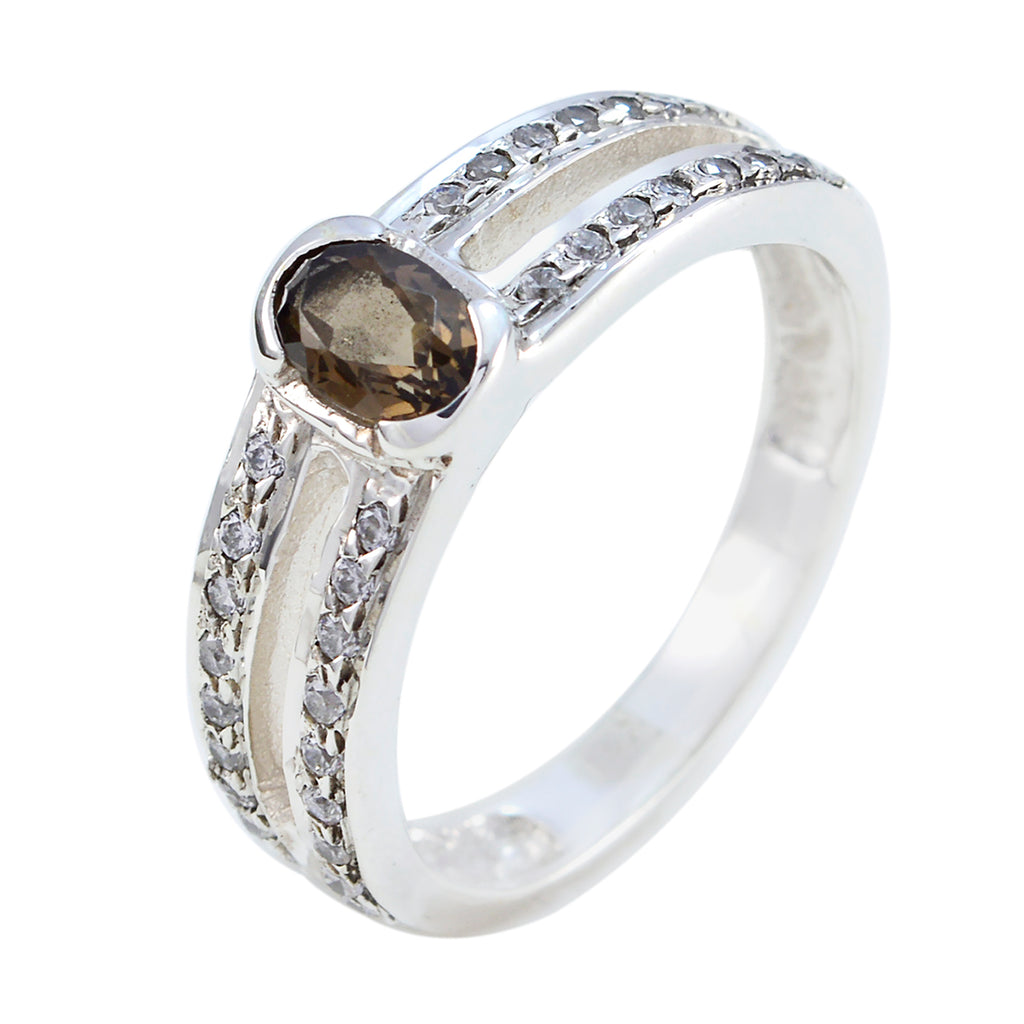 smoky quartz Halo American 92.5 Silver Brown Gemstone Whisper thin Boho Ring Jewelry