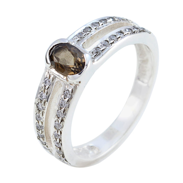 smoky quartz Halo American 92.5 Silver Brown Gemstone Whisper thin Boho Ring Jewelry