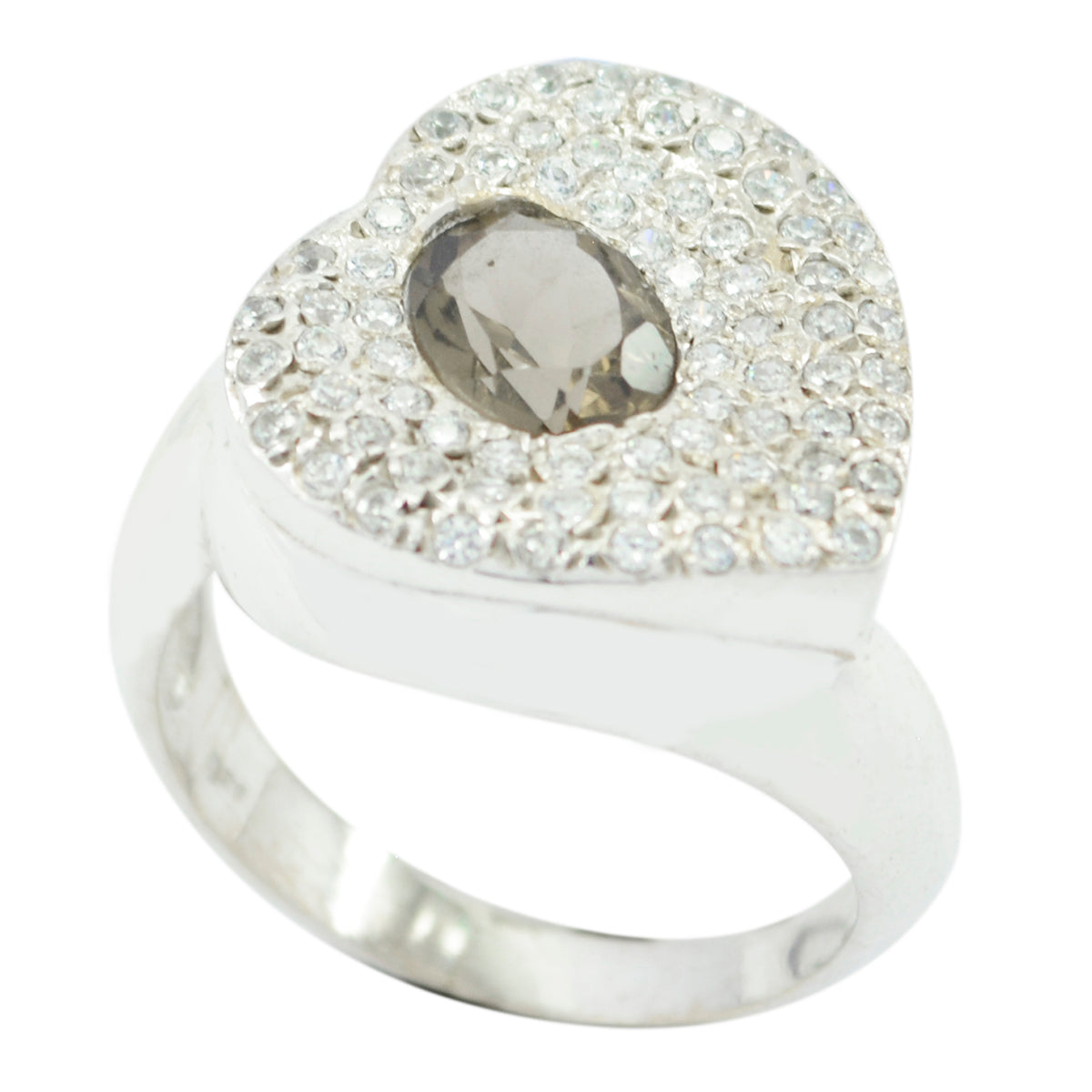 smoky quartz Halo Indian 925 Sterling Silver Brown Gems Eye catching Abstract Ring Jewellery メイン画像