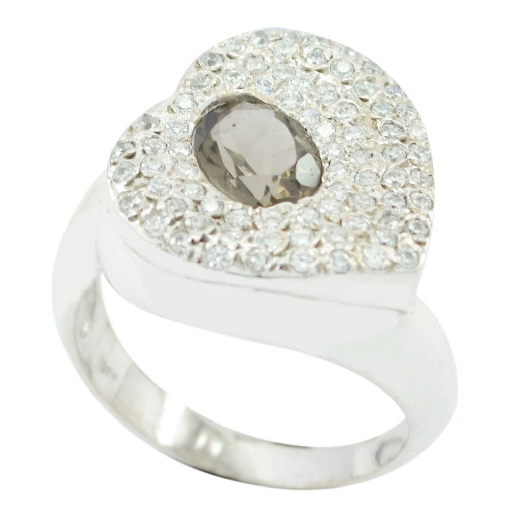 smoky quartz Halo Indian 925 Sterling Silver Brown Gems Eye catching Abstract Ring Jewellery