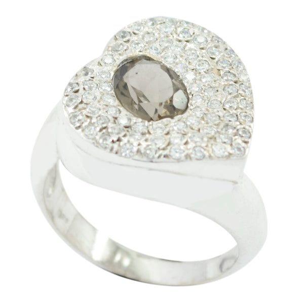 smoky quartz Halo Indian 925 Sterling Silver Brown Gems Eye catching Abstract Ring Jewellery