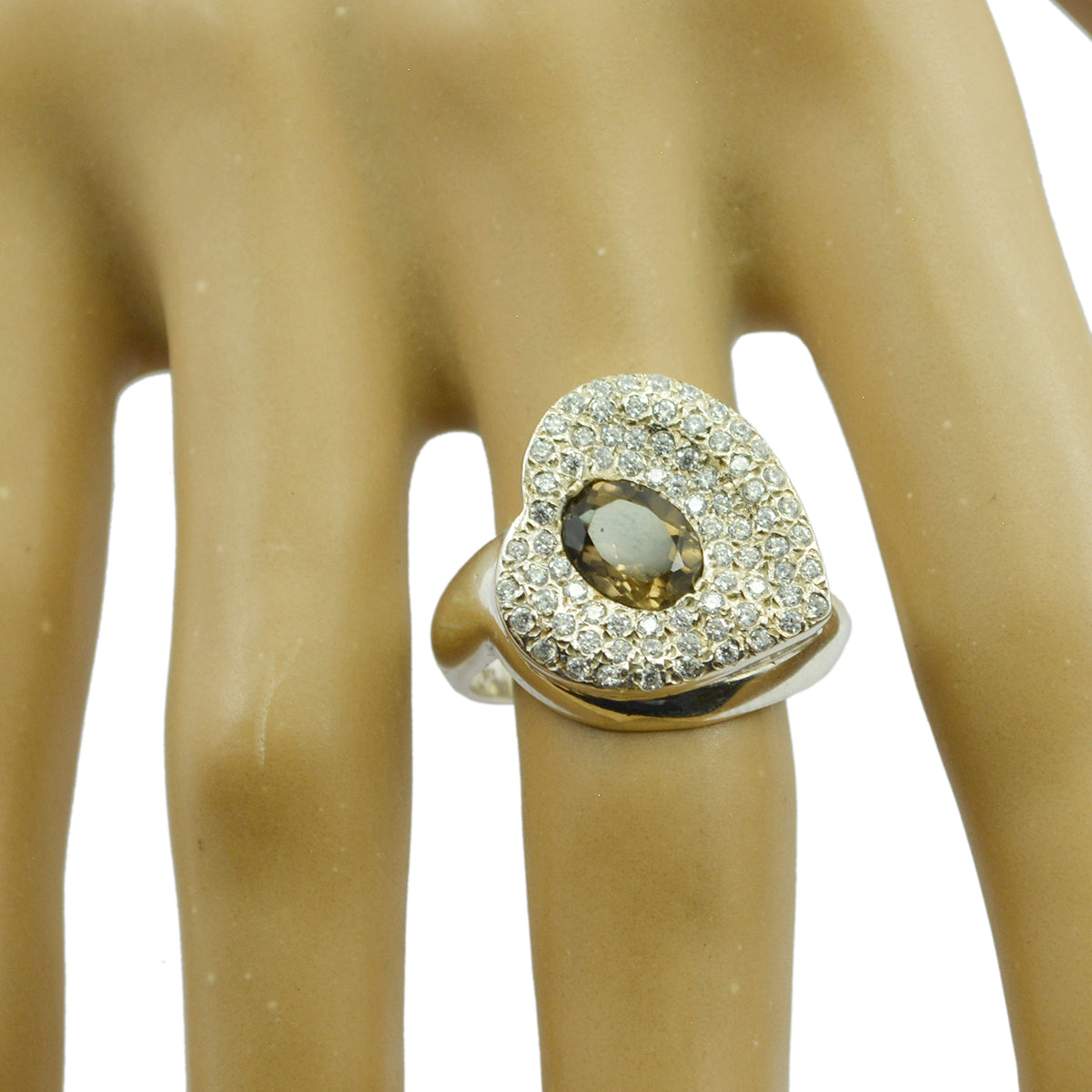 smoky quartz Halo Indian 925 Sterling Silver Brown Gems Eye catching Abstract Ring Jewellery