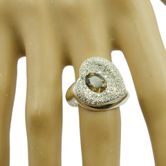 smoky quartz Halo Indian 925 Sterling Silver Brown Gems Eye catching Abstract Ring Jewellery