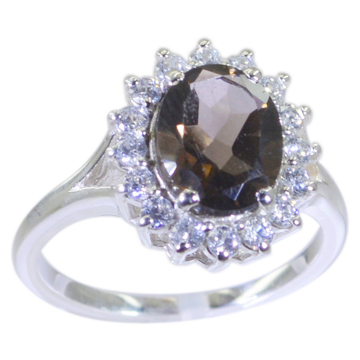 smoky quartz Halo Indian 925 Sterling Silver Brown Gemstones Classic Boho Ring Jewellery メイン画像