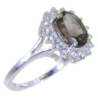 smoky quartz Halo Indian 925 Sterling Silver Brown Gemstones Classic Boho Ring Jewellery