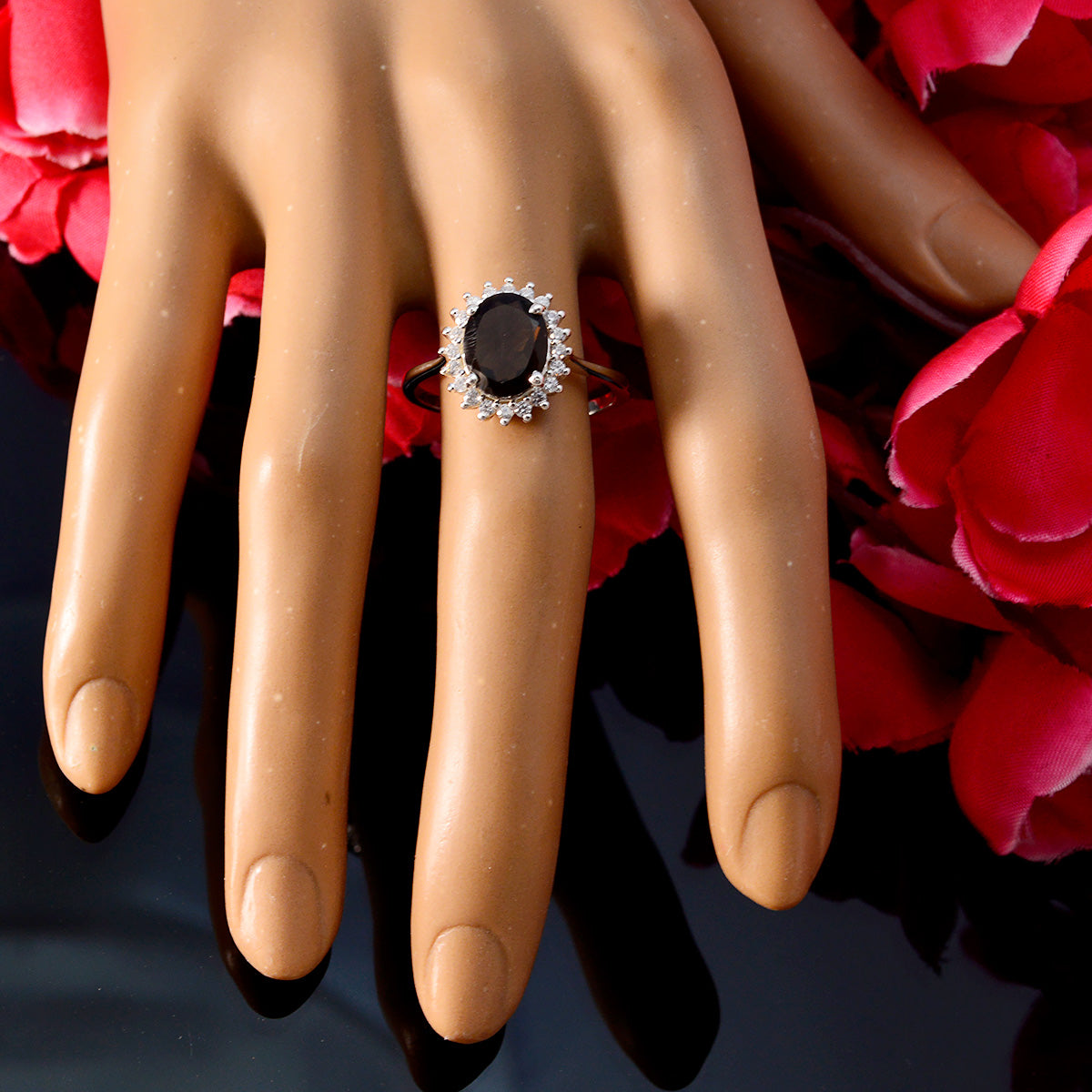 smoky quartz Halo Korean 92.5 Silver Brown Gemstones Whisper thin Modern Ring Jewelry