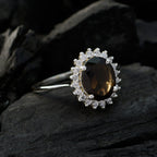 smoky quartz Halo Korean 92.5 Silver Brown Gemstones Whisper thin Modern Ring Jewelry
