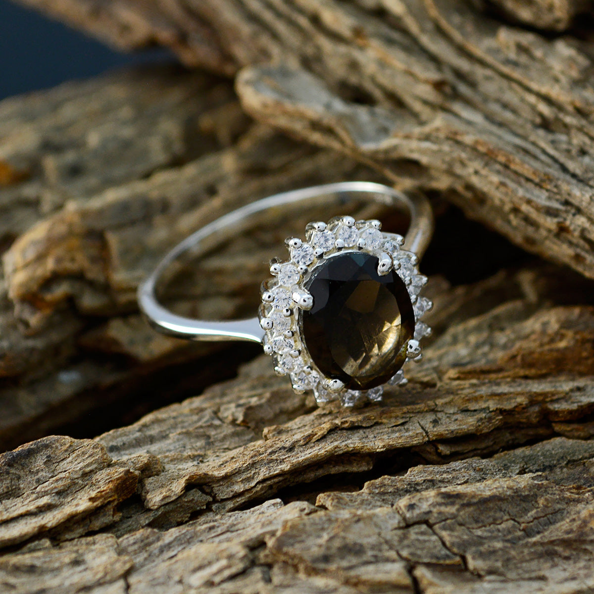 smoky quartz Halo Korean 92.5 Silver Brown Gemstones Whisper thin Modern Ring Jewelry