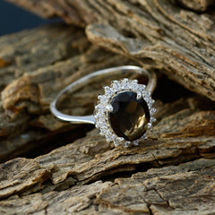 smoky quartz Halo Korean 92.5 Silver Brown Gemstones Whisper thin Modern Ring Jewelry