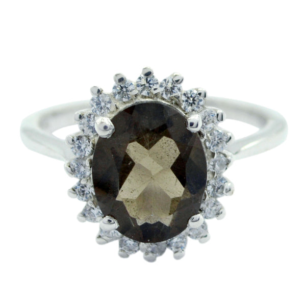 Rauchquarz Halo Koreanisch 92,5 Silber Braun Edelsteine Flüstern dünn Modern Ring Schmuck