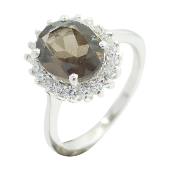 smoky quartz Halo Korean 92.5 Silver Brown Gemstones Whisper thin Modern Ring Jewelry