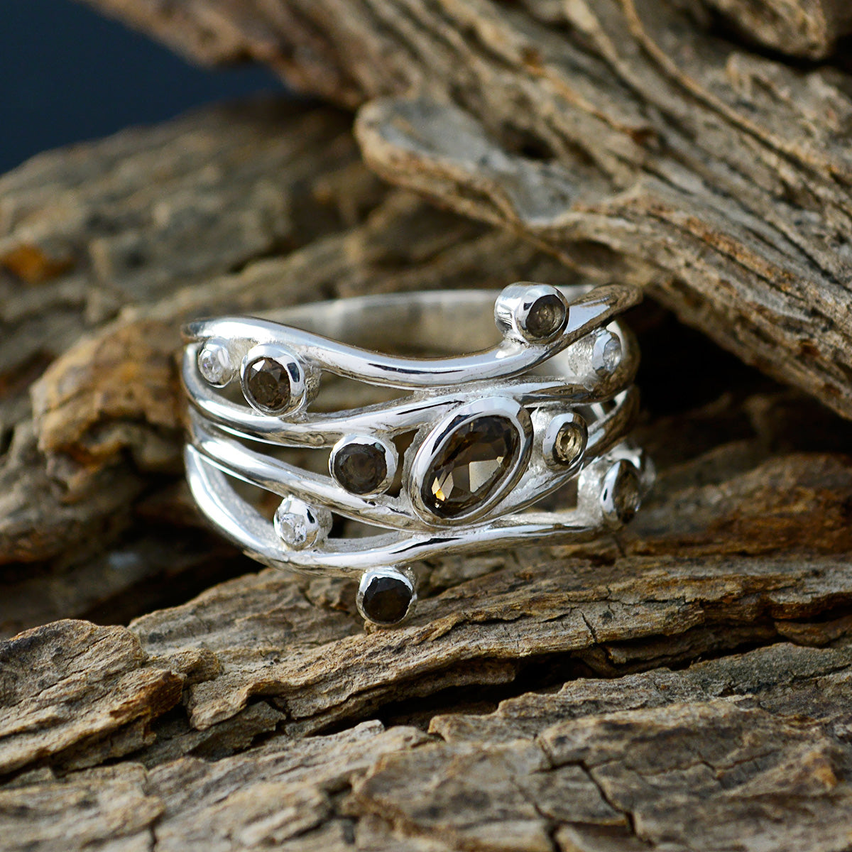 Mehrere Steine, mehrere russische 92,5 Silber, mehrfarbiger Edelstein, mittelschwer, anmutiger Ringschmuck