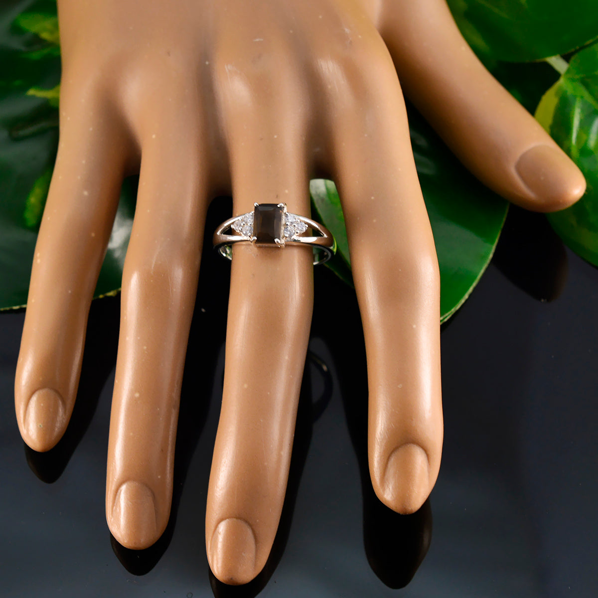 Smoky Quartz Halo American Silver Brown Gemstone Dainty Luxurious Ring Jewellery