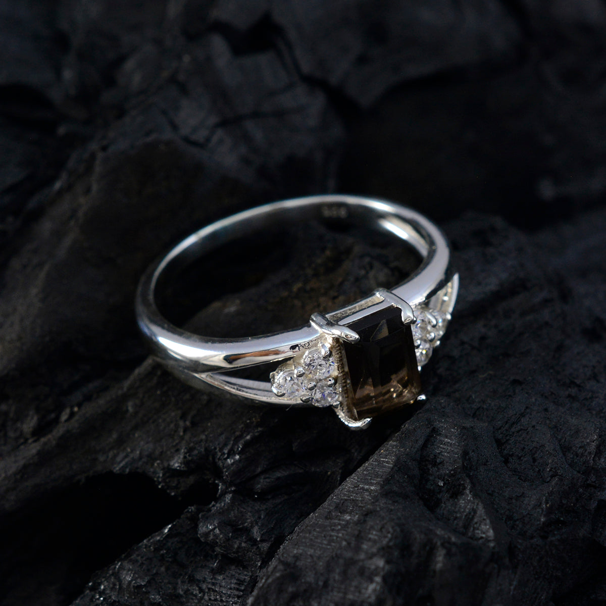 Smoky Quartz Halo American Silver Brown Gemstone Dainty Luxurious Ring Jewellery