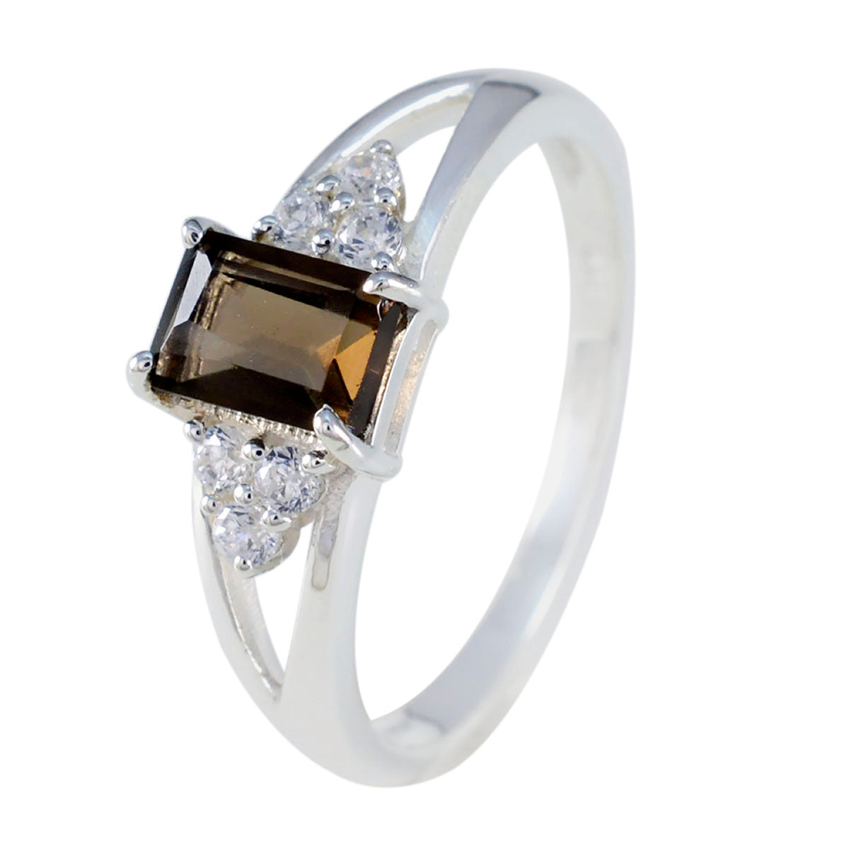 Bague luxueuse et délicate en quartz fumé avec halo de pierres précieuses américaines en argent brun Image secondaire du produit
