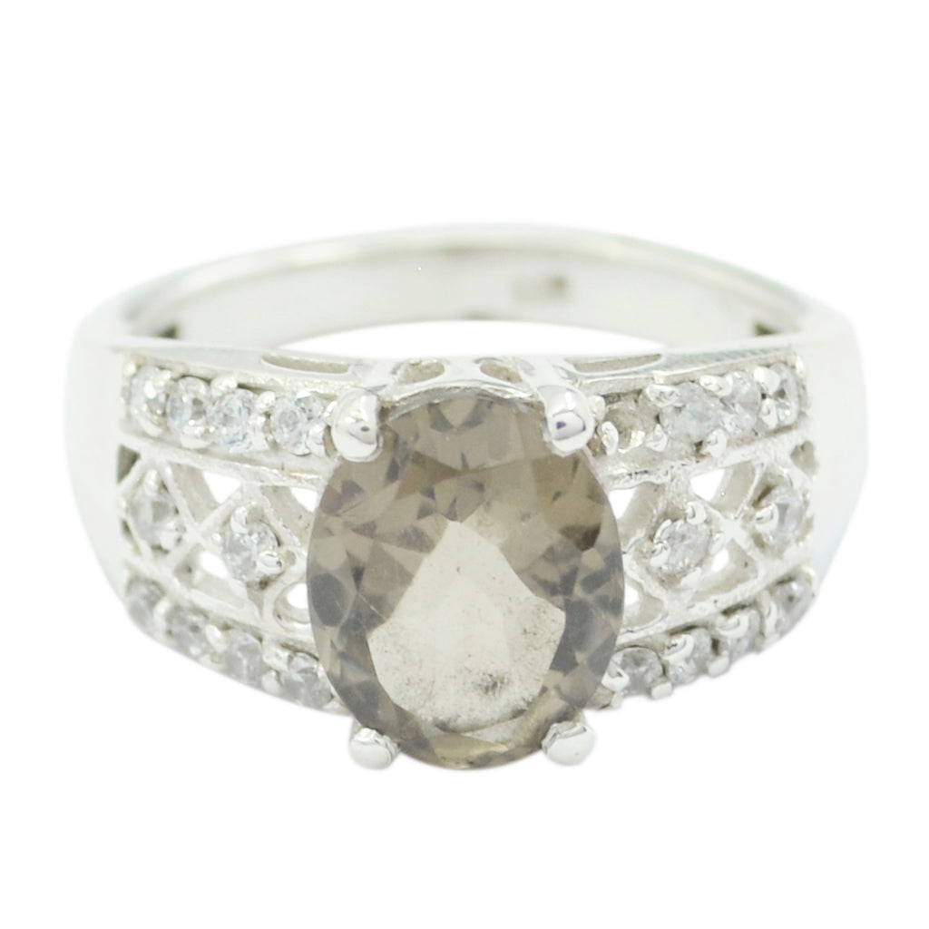 smoky quartz Halo German Sterling Silver Brown Gemstone Minimal Trendy Ring Jewellery