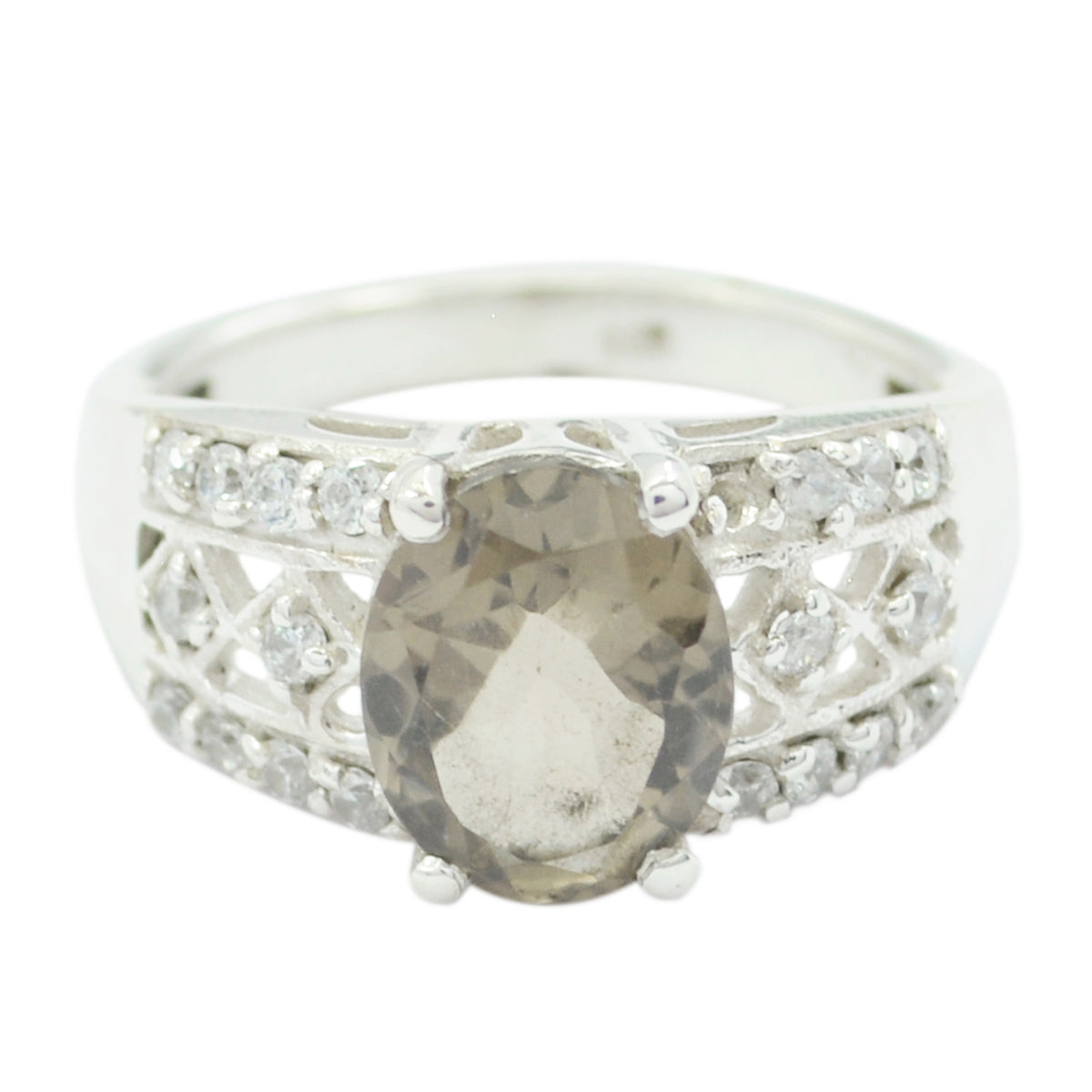 smoky quartz Halo German Sterling Silver Brown Gemstone Minimal Trendy Ring Jewellery