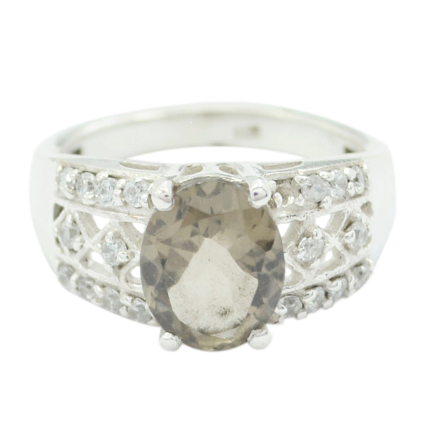 smoky quartz Halo German Sterling Silver Brown Gemstone Minimal Trendy Ring Jewellery