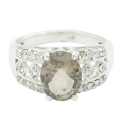 smoky quartz Halo German Sterling Silver Brown Gemstone Minimal Trendy Ring Jewellery