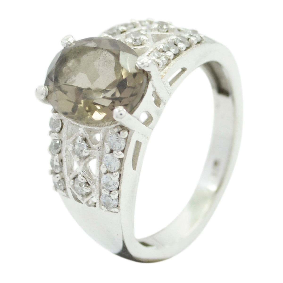 Bague minimaliste tendance en argent sterling allemand avec quartz fumé et pierres précieuses brunes Image secondaire du produit