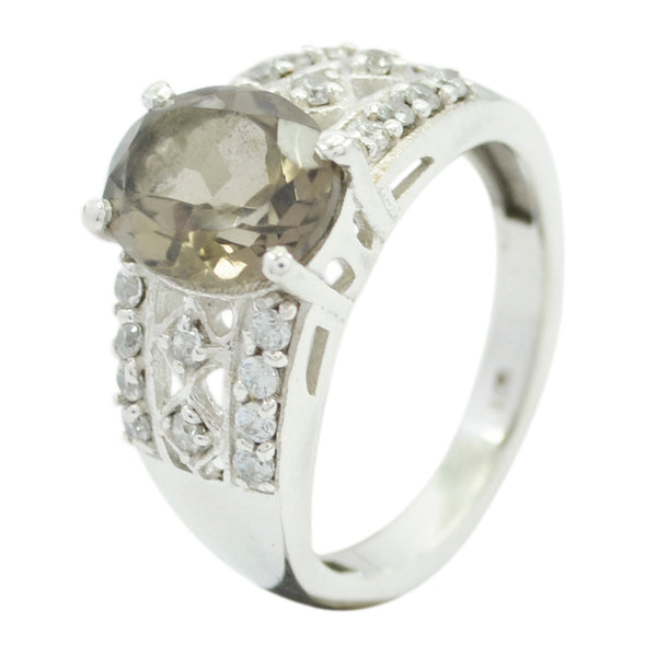 smoky quartz Halo German Sterling Silver Brown Gemstone Minimal Trendy Ring Jewellery