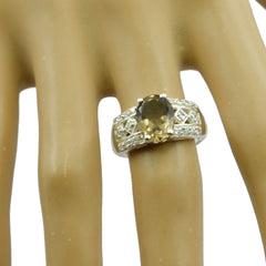 smoky quartz Halo German Sterling Silver Brown Gemstone Minimal Trendy Ring Jewellery