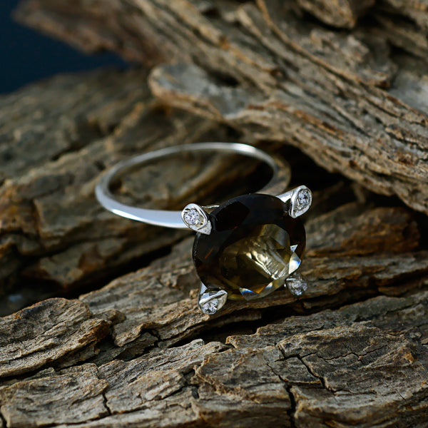 smoky quartz Halo African 925 Silver Brown Gemstones Slim Feminine Ring Jewellery