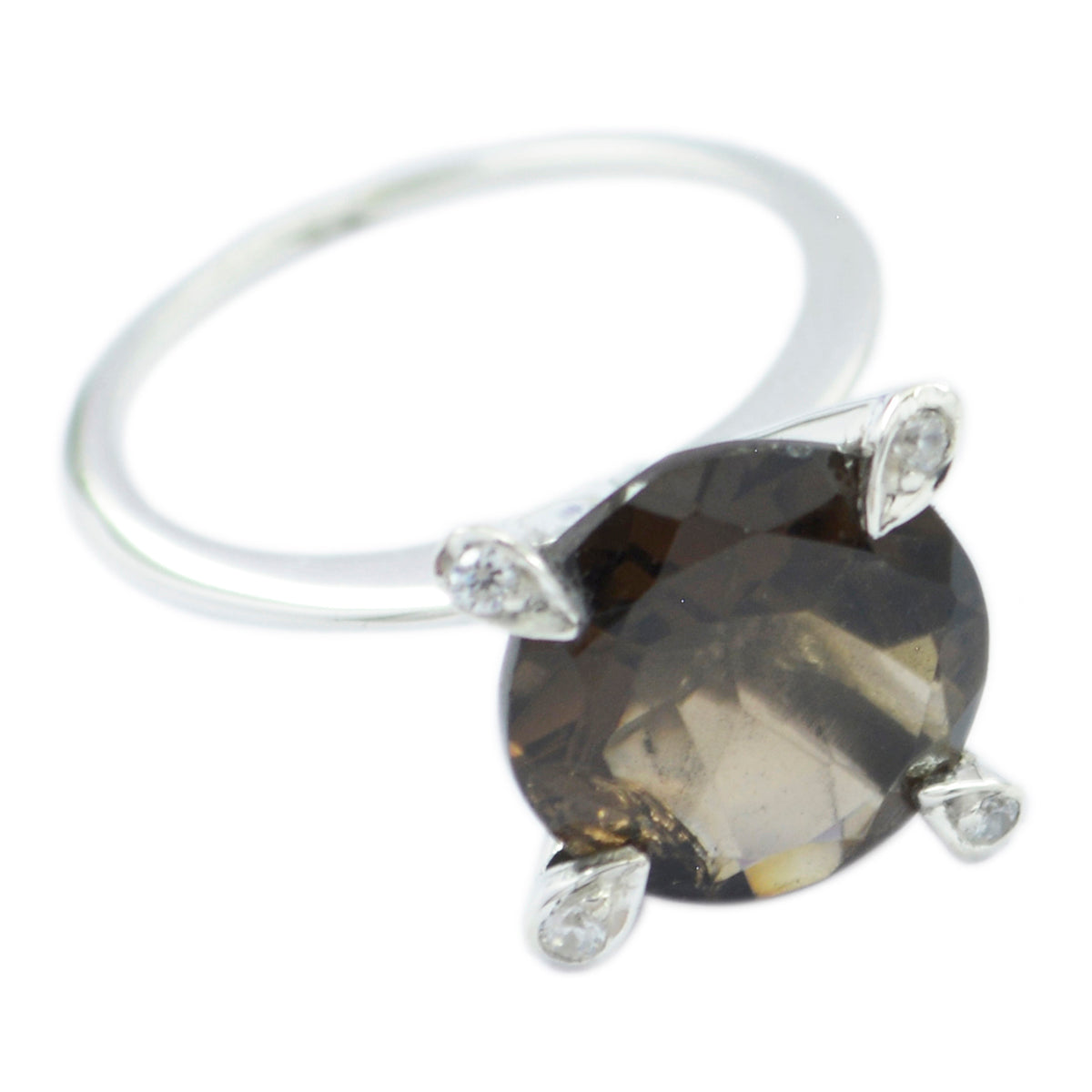 smoky quartz Halo African 925 Silver Brown Gemstones Slim Feminine Ring Jewellery Main image