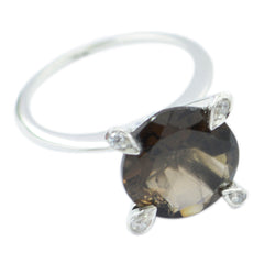 smoky quartz Halo African 925 Silver Brown Gemstones Slim Feminine Ring Jewellery