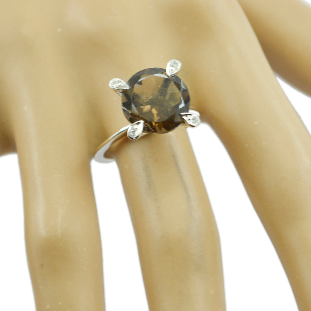 smoky quartz Halo African 925 Silver Brown Gemstones Slim Feminine Ring Jewellery