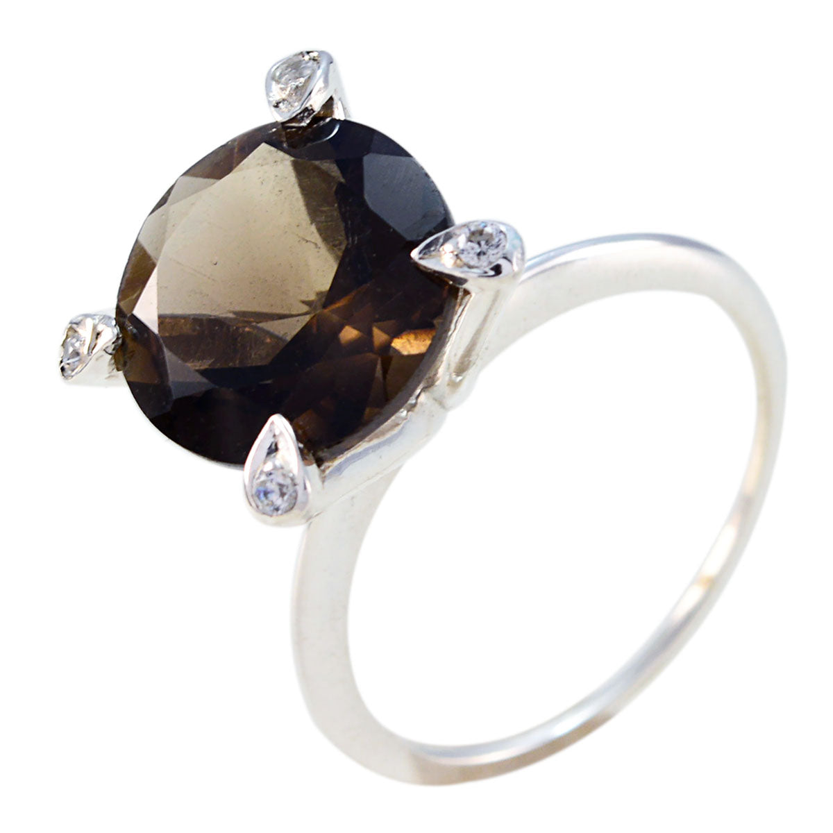 smoky quartz Halo African 925 Silver Brown Gemstones Slim Feminine Ring Jewellery