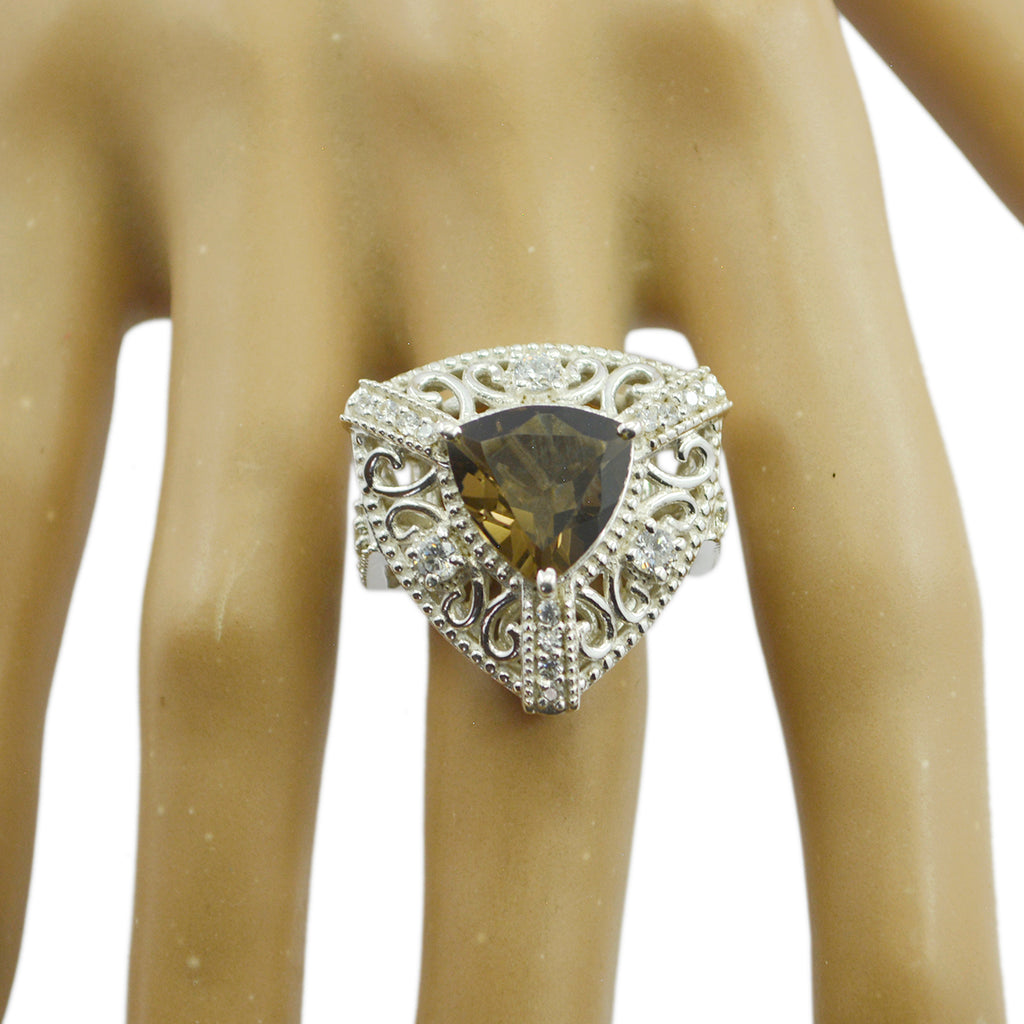 smoky quartz Halo Egyptian 92.5 Silver Brown Gemstones Statement Filigree Ring Jewellery