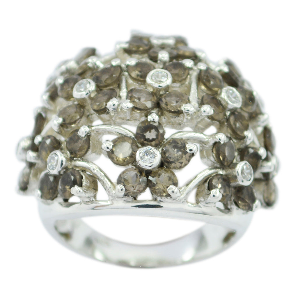 smoky quartz multiple African 92.5 Silver Brown Gemstones Statement Floral Ring Jewelry