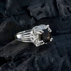 Smoky Quartz Halo French 92.5 Silver Brown Gemstones Mid weight Feminine Ring Jewelry