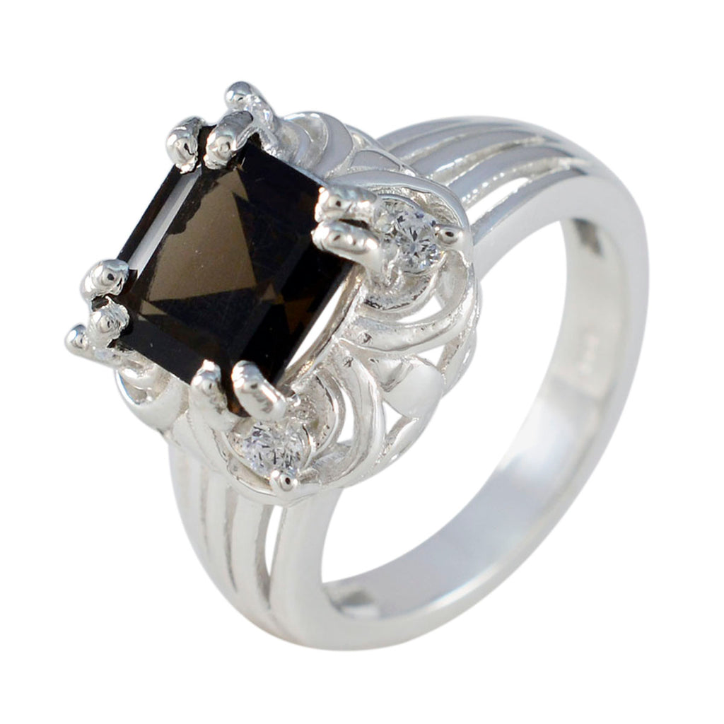 Smoky Quartz Halo French 92.5 Silver Brown Gemstones Mid weight Feminine Ring Jewelry