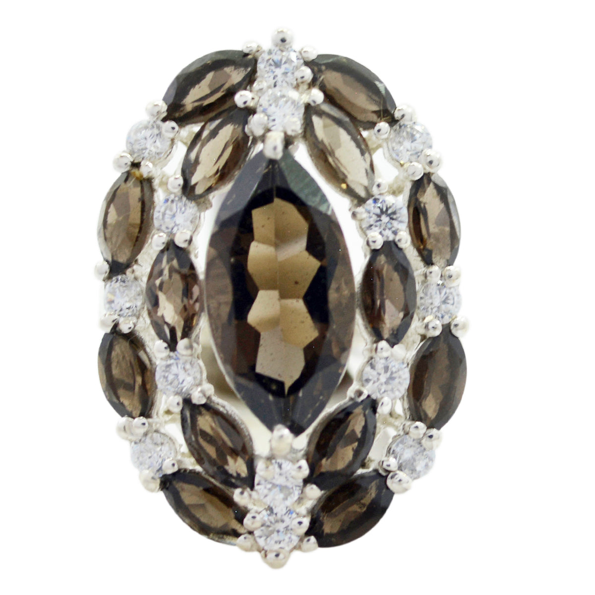 smoky quartz multiple Moroccan 925 Silver Brown Gemstones Essential  Trendy Ring Jewelry