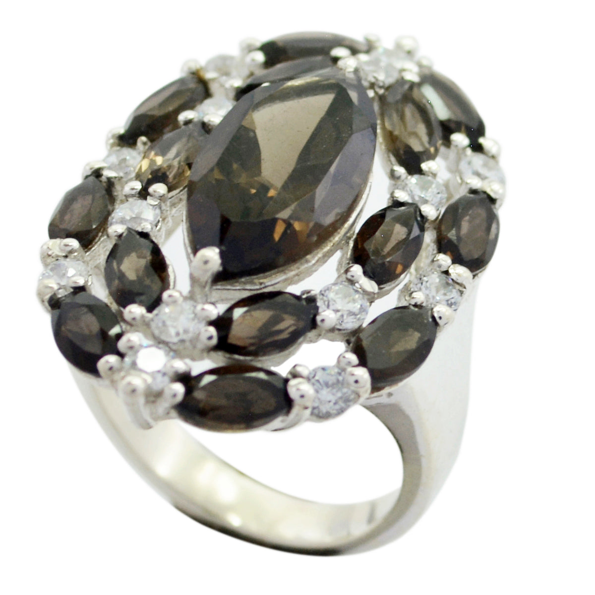 Bague en argent 925 marocain avec quartz fumé et pierres précieuses brunes, bijou tendance essentiel Image secondaire du produit