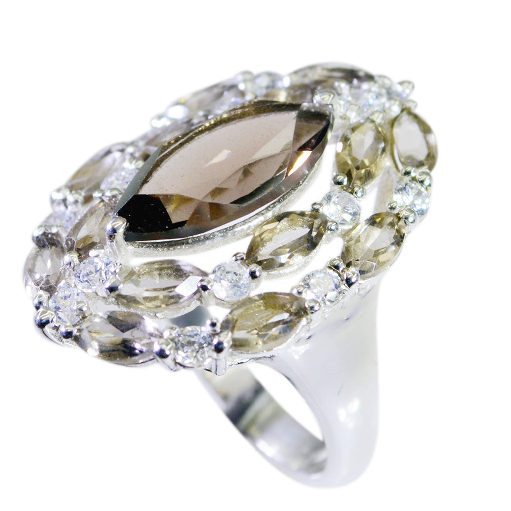 smoky quartz multiple Moroccan 925 Silver Brown Gemstones Essential  Trendy Ring Jewelry