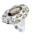 smoky quartz multiple Moroccan 925 Silver Brown Gemstones Essential  Trendy Ring Jewelry