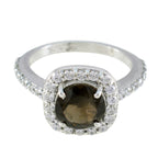 Smoky Quartz Halo German Silver Brown Gemstone Slim Glamorous Ring Jewelry