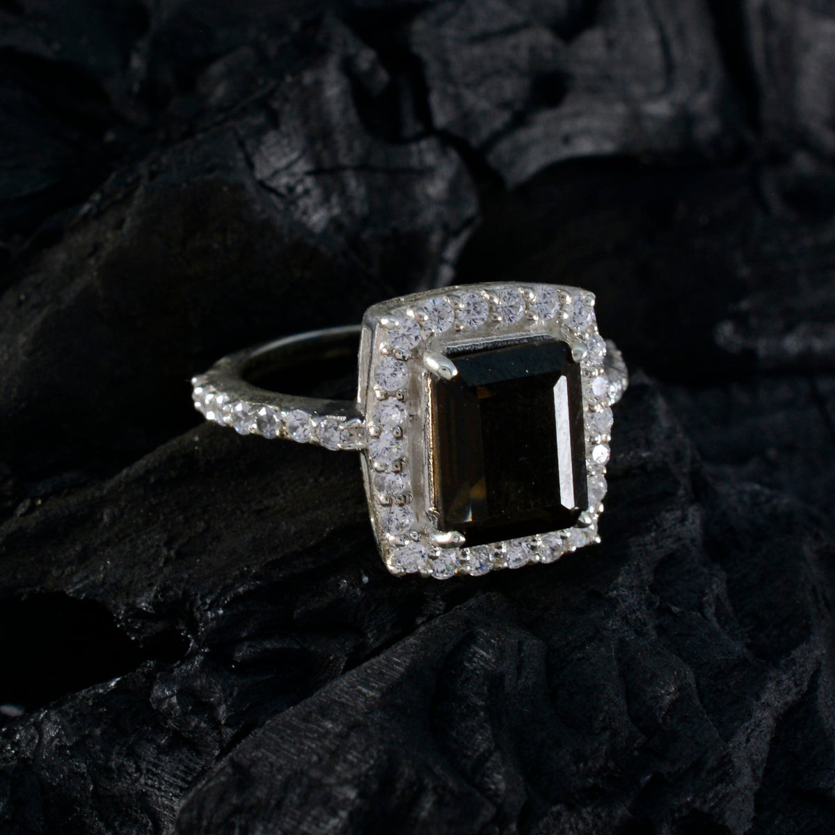 Smoky Quartz Halo German 925 Silver Brown Gemstones Minimal Artisan Ring Jewellery