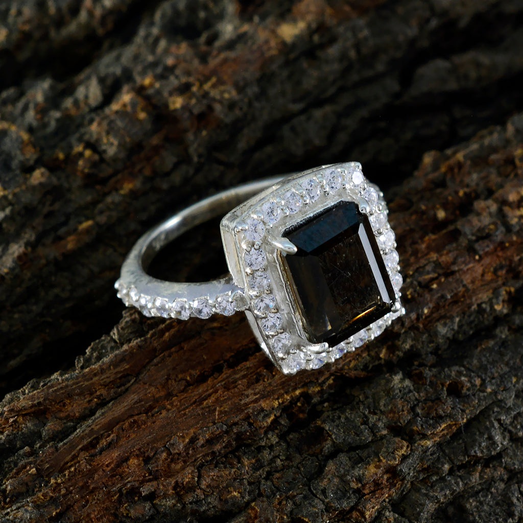Smoky Quartz Halo German 925 Silver Brown Gemstones Minimal Artisan Ring Jewellery