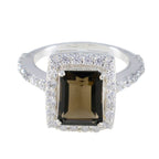 Smoky Quartz Halo German 925 Silver Brown Gemstones Minimal Artisan Ring Jewellery